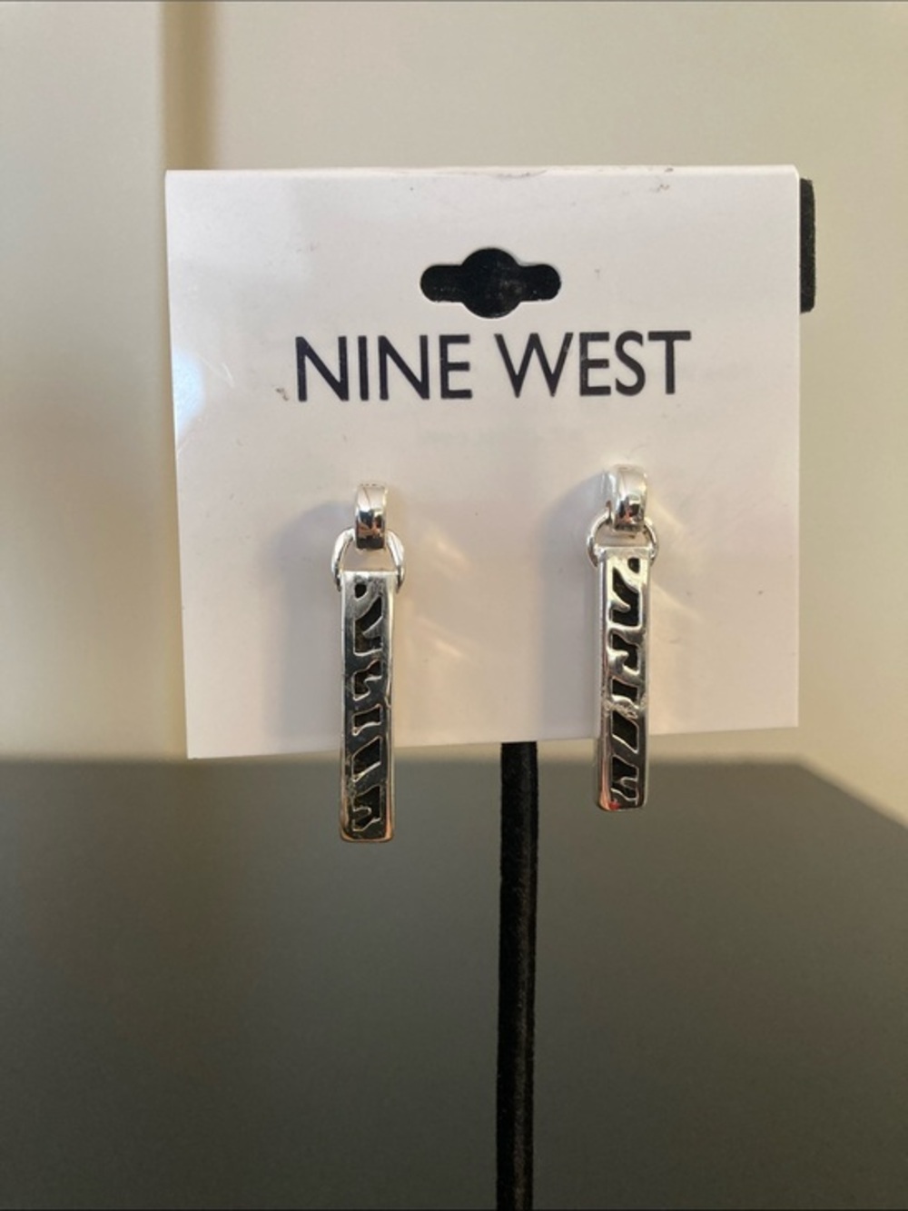 Nine West Polished Silver Rectangular Drop Earrings